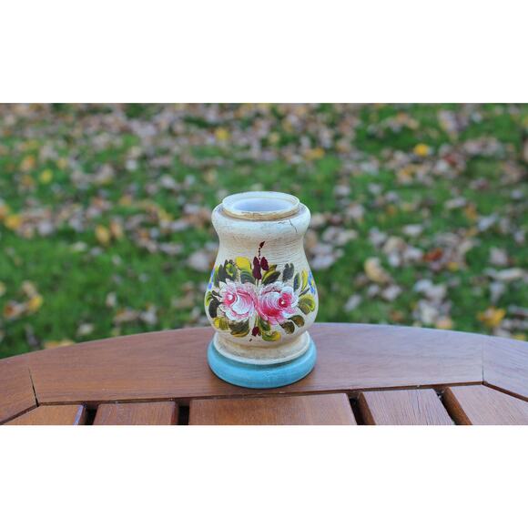 Vintage Floral Motif Wooden Candle Holder, Handmade, Country Farmhouse - Picture 1 of 7